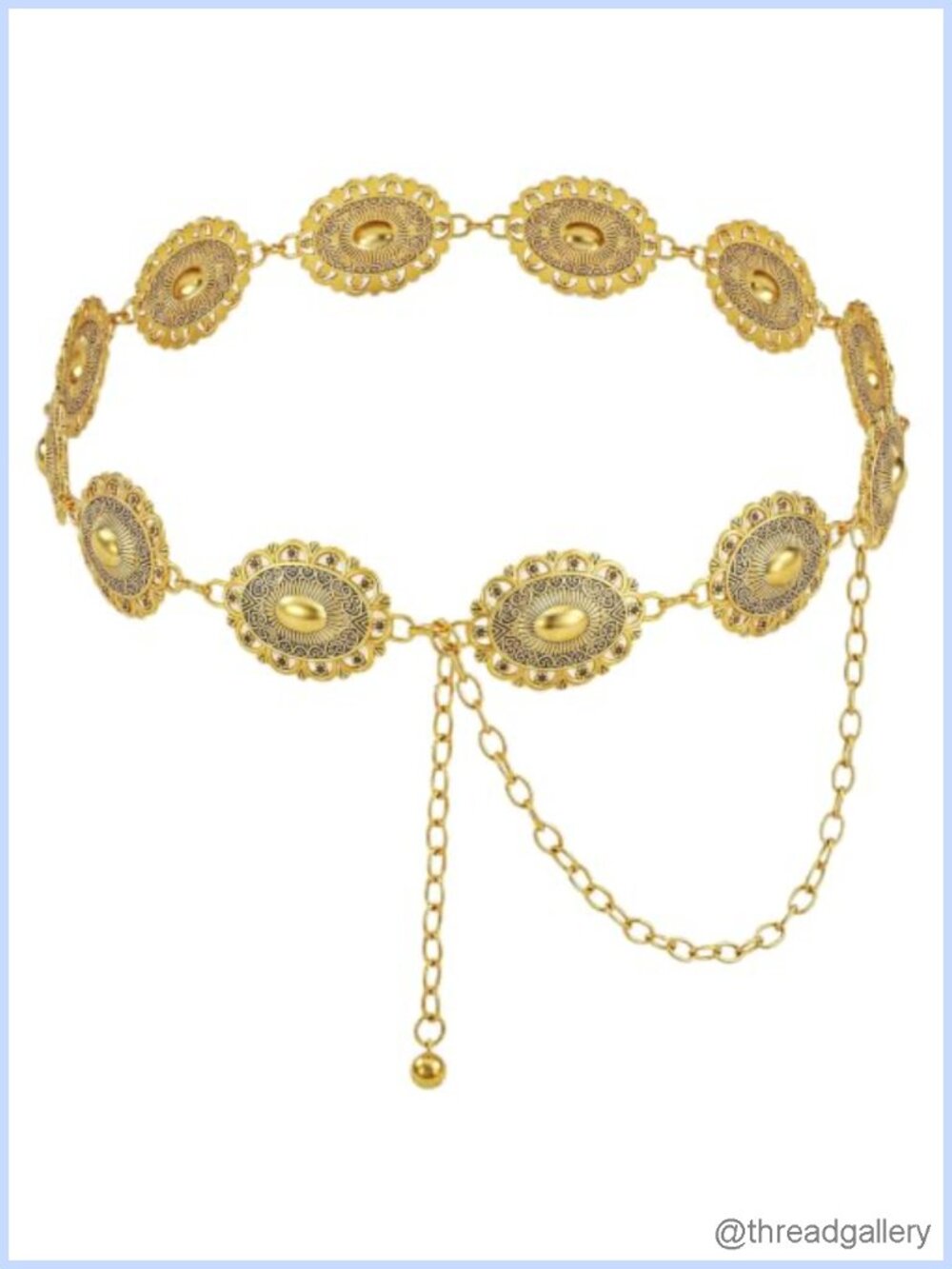Metal Chain Belt Oval Concho Western Boho Adjustable Waist for Dresses